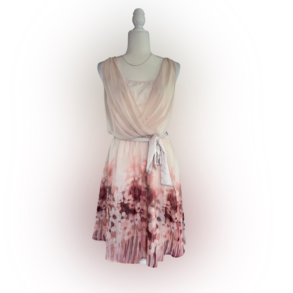 Wilfred Dresses & Skirts - Lauren Conrad Pink Blush Floral Ombré Wrap Style Chiffon Dress Size 10